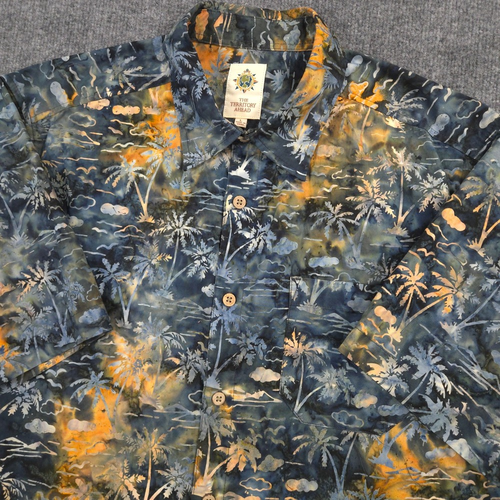The Territory Ahead Shirt Mens L Batik Tropical Palm Abstract AOP Short Sleeve